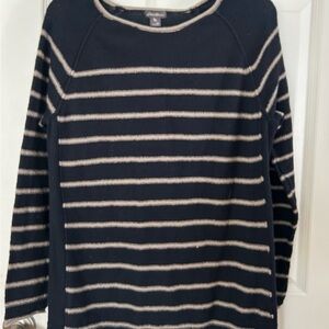 Eddie Bauer Fishermancore Women's Navy & Tan Striped Crew Neck Sweater XL